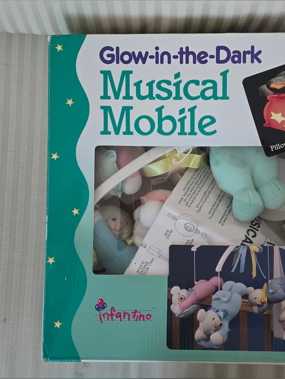 Vintage Infantino Glow in the Dark Musical Mobile w/ Teddy Bears, Glowing Stars